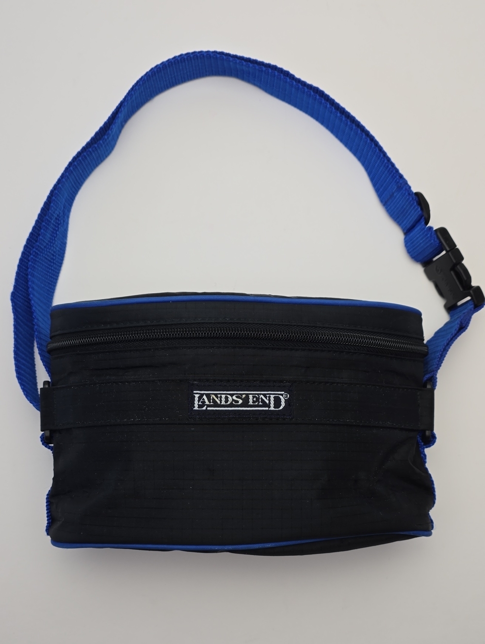 Vintage Lands' End Black Belt Bag with Royal Blue Strap
